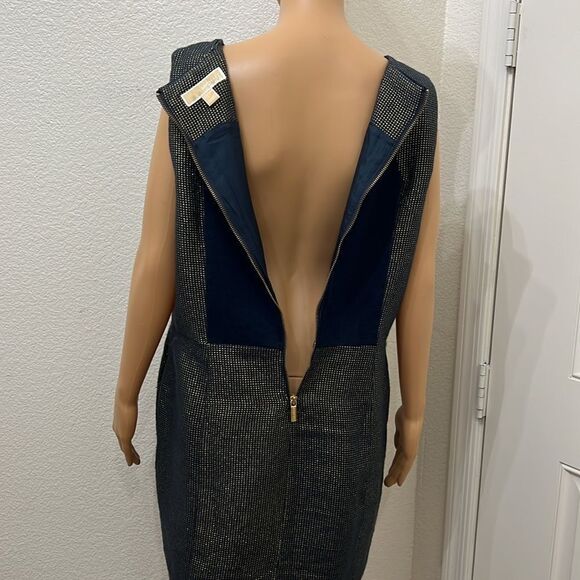 Michael Michael Kors Dress Sz 12 Navy Gold Sparkle Scoop Neck Sleeveless Midi - Picture 7 of 13